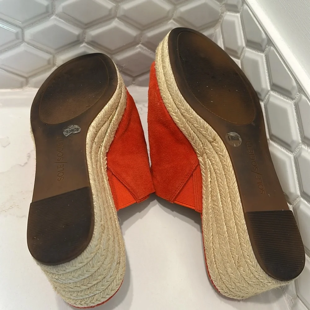 Sole Society Carima Orange Suede Wedge Espadrilles with Bow Detail Size 8 1/2